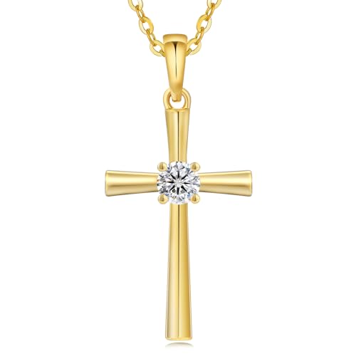 KRKC&CO Moissanite Cross Necklace for Women: D Color VVS1 0,09-0,3ct - color: Gold A