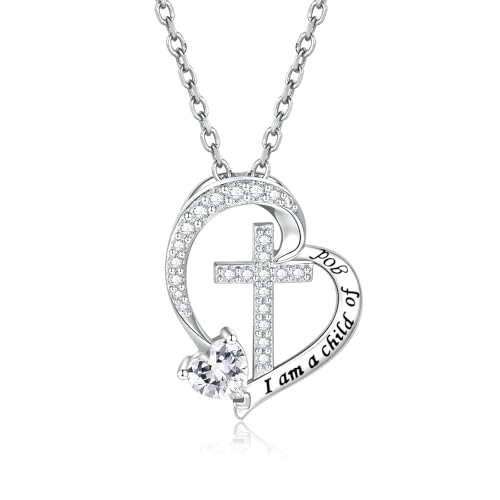 MANBU Sterling Silver Cross I am a Child of God Necklace for Girls - style: 04-April