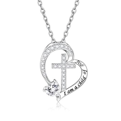 MANBU Sterling Silver Cross I am a Child of God Necklace for Girls - style: 04-April