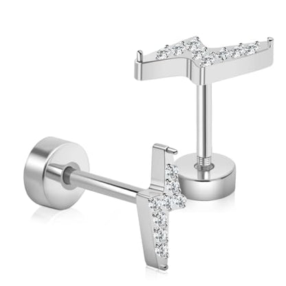 XUU 20G Flat Back Stud Earrings ASTM F136 Titanium - color: silver lightning bolt