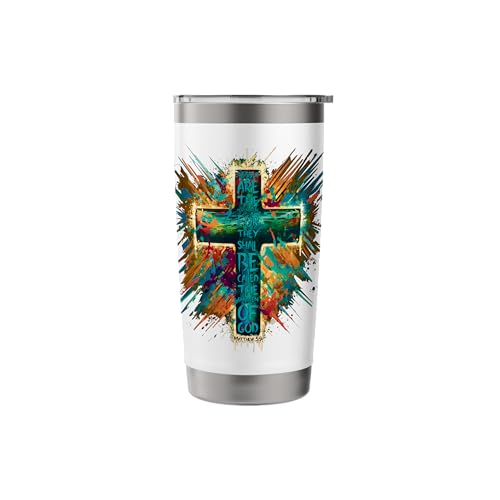 Abstract Cross Blessed Are The Peacemakers Matthew 5:9 Stainless Steel Insulated Tumbler - color: White