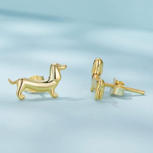 Cute Stud Earrings for Women Dachshund Koi Fish Sea Star Sea Turtle Sea Conch Earrings 14K Gold Plated Dainty Stud Earring funky Jewerly - color: Gold Dachshund