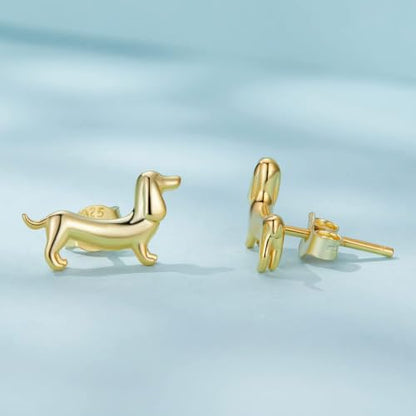 Cute Stud Earrings for Women Dachshund Koi Fish Sea Star Sea Turtle Sea Conch Earrings 14K Gold Plated Dainty Stud Earring funky Jewerly - color: Gold Dachshund
