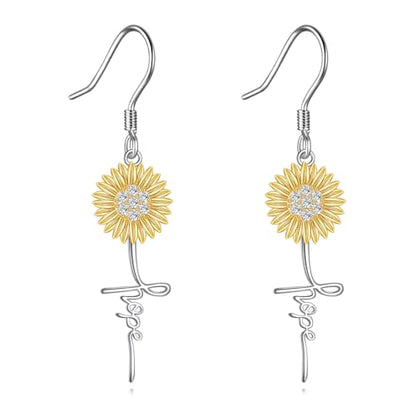POPLYKE Faith Cross Flower Stud Earrings for Women Sterling Silver Dangle Earring Jewelry Gifts for Women Mom Wife - style: Hope