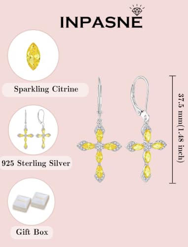 Birthstone Cross Earrings for Women 925 Sterling Silver - color: 11 November - Citrine
