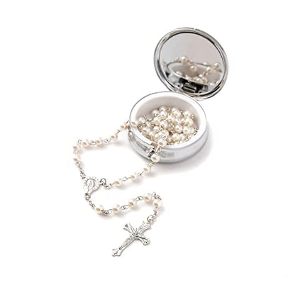 Rosary Beads Catholic - Confirmation Gifts for Teenage Girl, Silver Simple Style Metal Gift Box, White Artificial Pearls Rosary, Gifts for Women - color: 1