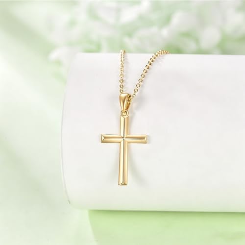 Minimalist Cross Necklace 925 Sterling Silver Dainty Pendant with Zircon Tail Chain Simple Religious Jewelry Gift for Women - color: gold