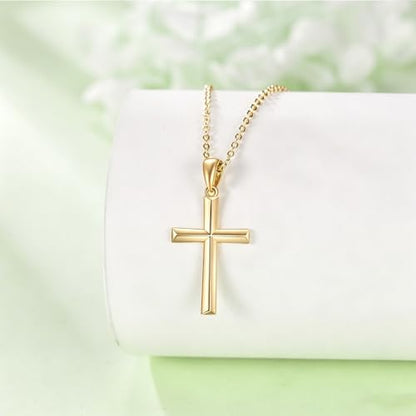 Minimalist Cross Necklace 925 Sterling Silver Dainty Pendant with Zircon Tail Chain Simple Religious Jewelry Gift for Women - color: gold