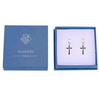 Cross Earrings for Women Men 925 Sterling Silver, Cross Hoop Drop Earrings, Christian Jewelry Gift for Women Men - style: Wooden Cross Earrings