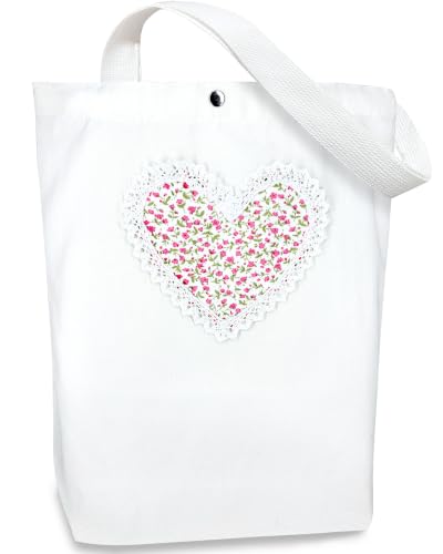 Christian Tote Bag Gift for Women, Canvas Bible Bag Handmade Floral Cross - color: White-mini Roses Love