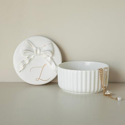 COLLECTIVE HOME Ceramic Jewelry Box with Bow, Nightstand Vanity Decor(L) - color: L