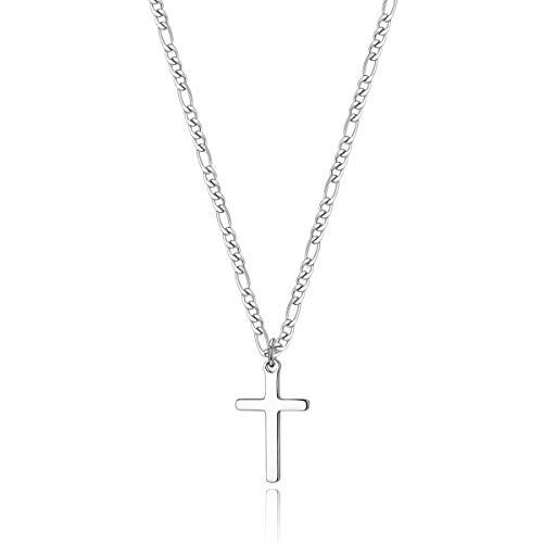 Joxevyia Cross Necklace for Men Stainless Steel Silver Cross Pendant Polished Chain Simple Faith Christian Jewelry Gift for Son Boys 16-24 Inch Baptism Confirmation Christmas - style: small cross pendant(1.0"*0.6")