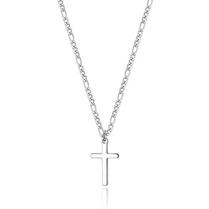 Joxevyia Cross Necklace for Men Stainless Steel Silver Cross Pendant Polished Chain Simple Faith Christian Jewelry Gift for Son Boys 16-24 Inch Baptism Confirmation Christmas - style: small cross pendant(1.0"*0.6")