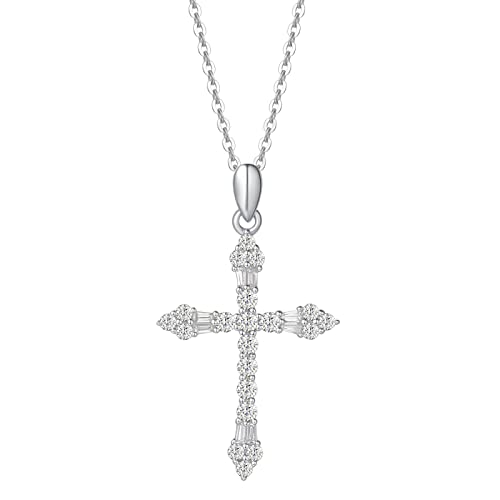 FANCIME Cross Necklace For Women Sterling Silver Cubic Zirconia Twisted Cross Infinity Open Loop Pendant Gift For Women, 18" Extender - color: Budded Flower