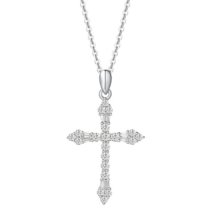 FANCIME Cross Necklace For Women Sterling Silver Cubic Zirconia Twisted Cross Infinity Open Loop Pendant Gift For Women, 18" Extender - color: Budded Flower