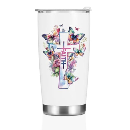 Christian Gifts for Women Sister Tumbler, Inspirational Bible Verse Butterfly Gifts Birthday Christmas, Faith Religious Coffee Mug Stainless Steel Vacuum Insulated Double Wall Travel Cup with Lid - color: Faith Butterfly 1228