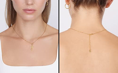Jewelry Atelier Gold Filled Pendant Necklace Collection - 14K Yellow Gold Filled Pendant Necklace with Solid Clip Chain for Women (Different Sizes and Styles with Extension/Adjustable Chain) - style: Cross 13.3mm Width