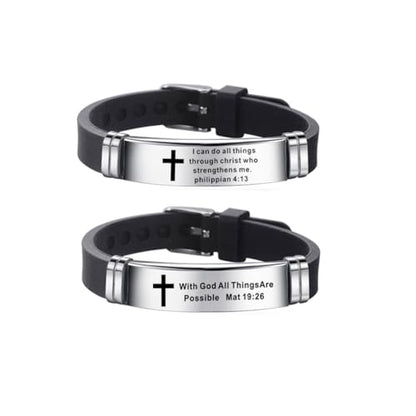 2Pcs Inspirational Quote Cross Bracelets Faith Christian Bible Verse Silicone ID Wristband Religious Bracelet Set Gift for Men Women - style: BR014/015