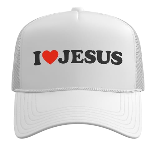 I Heart Jesus Christ Apparel Christian Trucker Hat with Adjustable Mesh Back - color: White