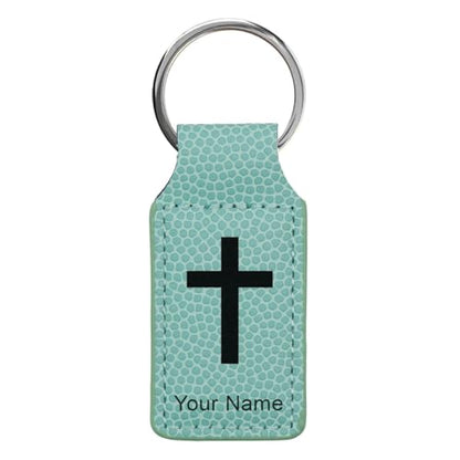 LaserGram Rectangle Keychain, Christian Cross, Personalized Engraving Included - color: Basketball Teal