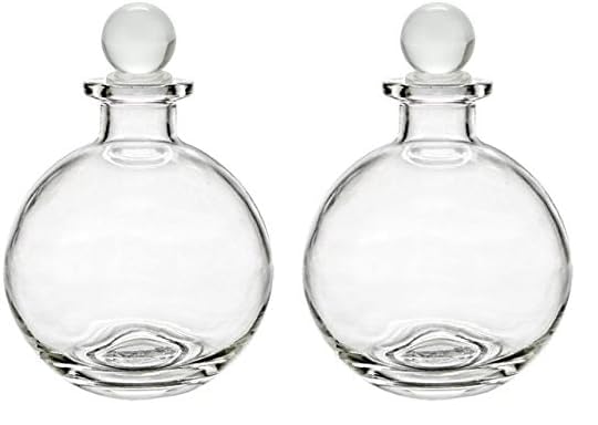 Nakpunar 8.5 oz (250 ml) Spherical Clear Glass Bottle with Round Stopper – Liquor, Oils, Wedding Favors (Pack of 2) - size: 8.5 Ounces (Pack of 2)