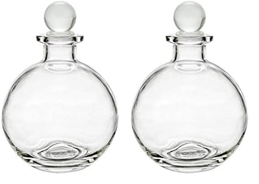 Nakpunar 8.5 oz (250 ml) Spherical Clear Glass Bottle with Round Stopper – Liquor, Oils, Wedding Favors (Pack of 2) - size: 8.5 Ounces (Pack of 2)