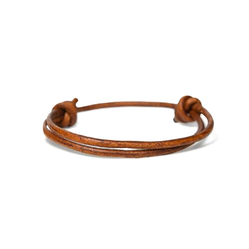 GENIQUE Real/Genuine Leather Bracelet for Men, Adjustable Mens Leather Bracelet, Leather Cord Bracelet - style: Sliding Knot Saddle Brown