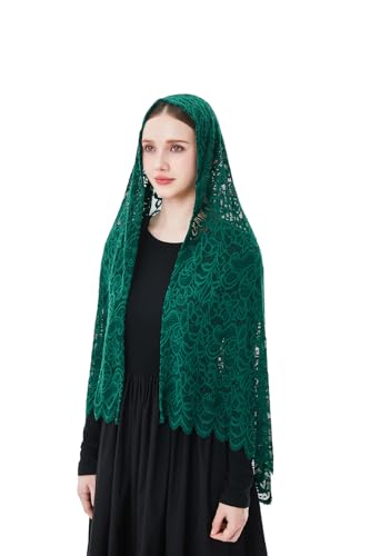 Wgior Rectangular Chapel Veil Scarf Catholic Church Veils Mantilla Wrap Shawl Mass Head Covering - color: Green