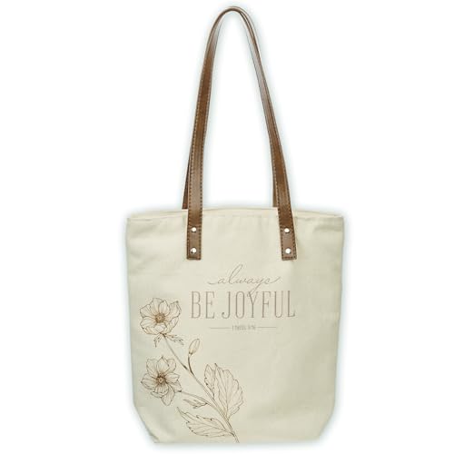 Christian Art Gifts Natural Canvas Tote Bags for Women with Inspirational Scripture, Easy Carry Vegan Leather Shoulder Straps