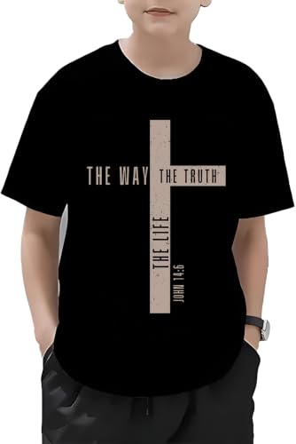 Christian Shirts for Boys Jesus Cross Casual Tops - color: Black, size: 5-6 Years