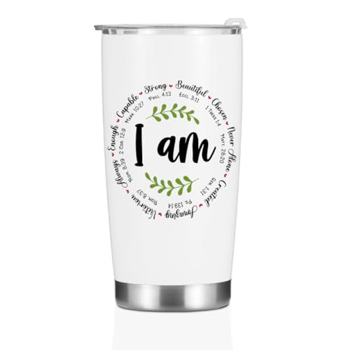 Christian Gifts for Women Men Girls Tumbler, Inspirational Bible Verse Scripture Gifts Birthday Christmas, Faith Religious Coffee Mug Stainless Steel Vacuum Insulated Double Wall Travel Cup with Lid - color: I Am Strong 1224