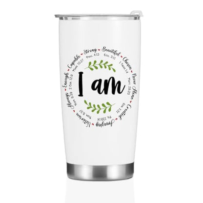 Christian Gifts for Women Men Girls Tumbler, Inspirational Bible Verse Scripture Gifts Birthday Christmas, Faith Religious Coffee Mug Stainless Steel Vacuum Insulated Double Wall Travel Cup with Lid - color: I Am Strong 1224