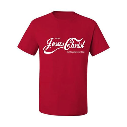 Enjoy Jesus Christ Parody Shirt Thou Shalt Never Thirst, Funny Christian Inspirational T Shirt for Men Women - color: Red-jesuschrist, size: Medium