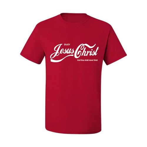 Enjoy Jesus Christ Parody Shirt Thou Shalt Never Thirst, Funny Christian Inspirational T Shirt for Men Women - color: Red-jesuschrist, size: Small