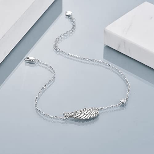 POPLYKE 925 Sterling Silver Infinity/Cow/Wing/Cross/Heart Bracelet for Mom and Daughter Jewelry Birthday - style: G-Angel wing bracelet