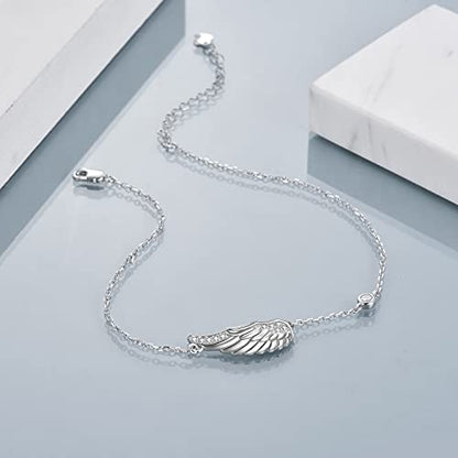 POPLYKE 925 Sterling Silver Infinity/Cow/Wing/Cross/Heart Bracelet for Mom and Daughter Jewelry Birthday - style: G-Angel wing bracelet