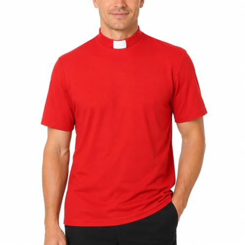 Men's T-Shirt Sleeves Tab Collar Clergy Minister Priest Outfit Priest Costume Shirt Tops - color: Red, size: Small