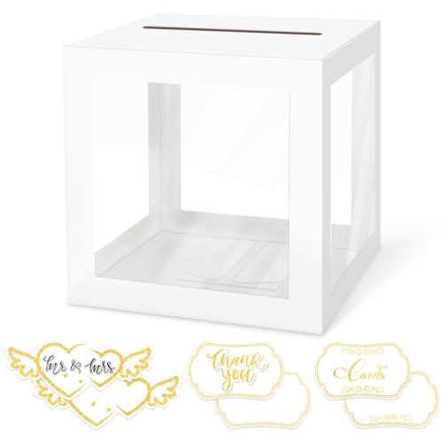 Wedding White Card Box, Clear Gift Card Box for Party with 6 Cards - color: White Card Box-Transparent