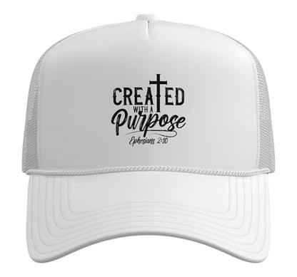 Created with a Destiny Ephesians 2 10 Bible Verses Trucker Hat with Adjustable Mesh Back - color: White