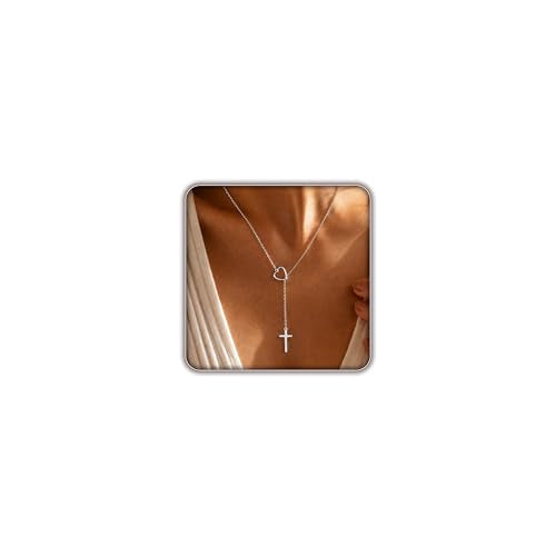 Cross Necklace for Women, Dainty 14K Gold Plated Cross Pendant Simple Long Necklaces for Women, Christian Faith Necklace Trendy Gold Jewelry Gifts for Easter - color: fixed silver heart infinity cross necklace
