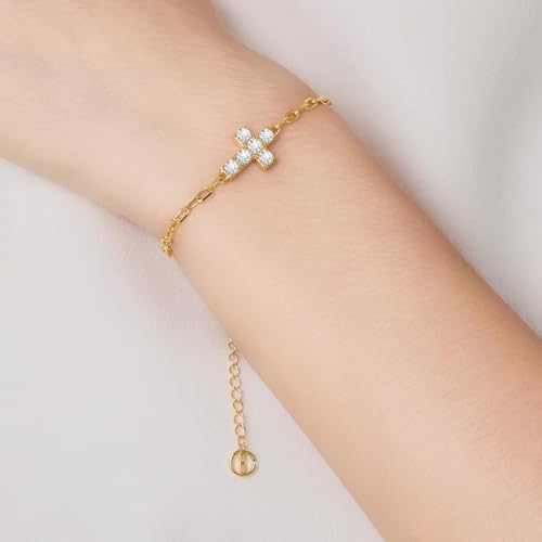 Cicy Bell Cross Bracelets For Women 24k Gold Plated Cubic Zirconia Bracelet - color: Gold