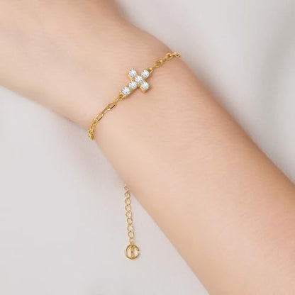 Cicy Bell Cross Bracelets For Women 24k Gold Plated Cubic Zirconia Bracelet - color: Gold