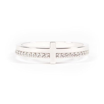 STORYJEWELLERY Cross Rings for Women, Purity Ring, Christian Ring, Christian Jewelry for Women, Confirmation Gifts, Baptism Gifts - color: Brass with White Gold Plating