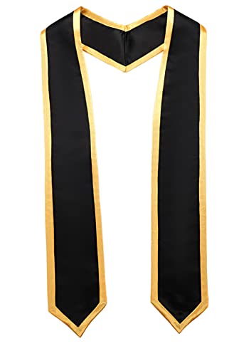 Unisex Adult Graduation Honor Stole Classic End With Trim 72" Long - color: Black + Gold Trim