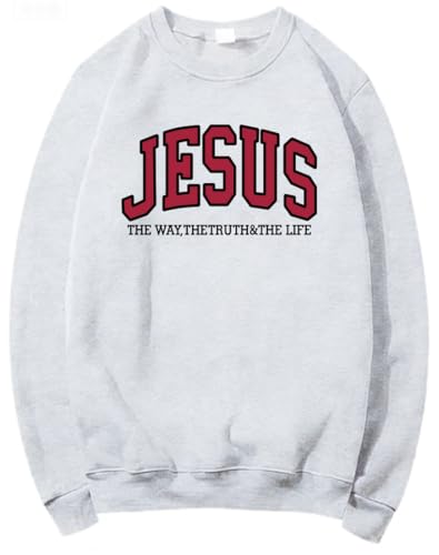 Christian Sweatshirts for Women Jesus Fleece Oversized Pullover Faith God Tops Crewneck Y2K Longsleeve - color: 1-grey, size: Medium