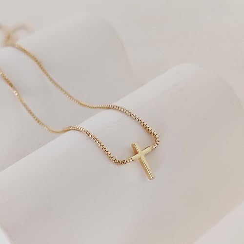 LULII Cross Necklace for Women Dainty 14K Gold Silver Plated Small Cross Pendant Choker Simple Cute Cross Gold Necklace for Women Trendy Faith Jewelry Gift - color: Box Chain Cross-Gold