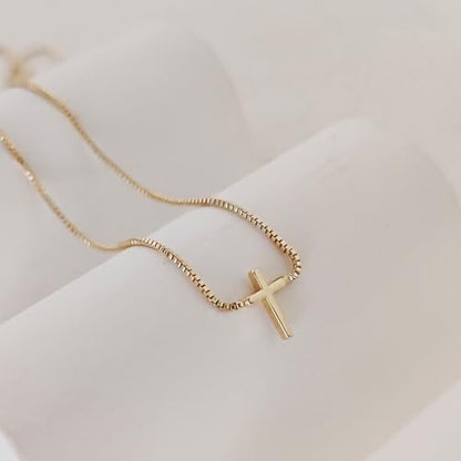 LULII Cross Necklace for Women Dainty 14K Gold Silver Plated Small Cross Pendant Choker Simple Cute Cross Gold Necklace for Women Trendy Faith Jewelry Gift - color: Box Chain Cross-Gold