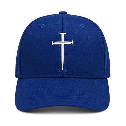 Three Nails Cross Christian Hats, Embroidered Baseball Caps for Adults - color: Blue