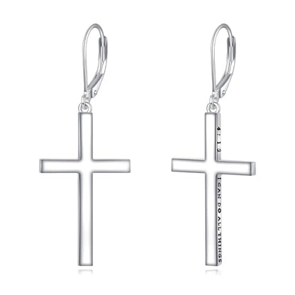 VONALA Cross Leverback Earrings for Women S925 Sterling Silver Philippians 4:13 I Can Do All Things Cross Earrings for Men