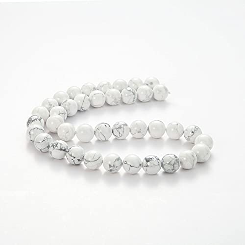 100Pcs Natural Stone Beads 8mm White Howlite Round Gemstone Loose Beads with Elastic Bracelet String for Bracelets Necklace Jewelry Making - color: White Howlite, size: 8mm